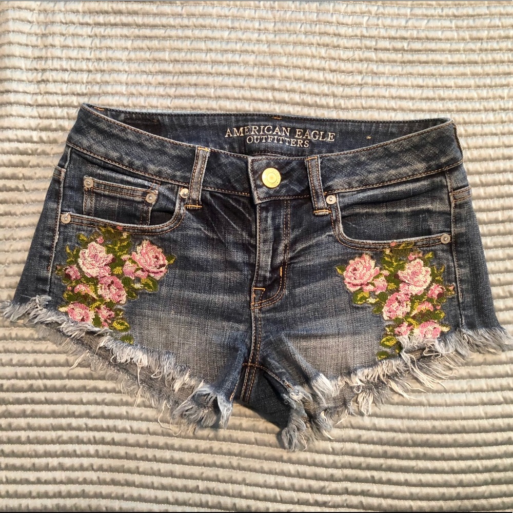 American Eagle Embroidered Denim Shorts